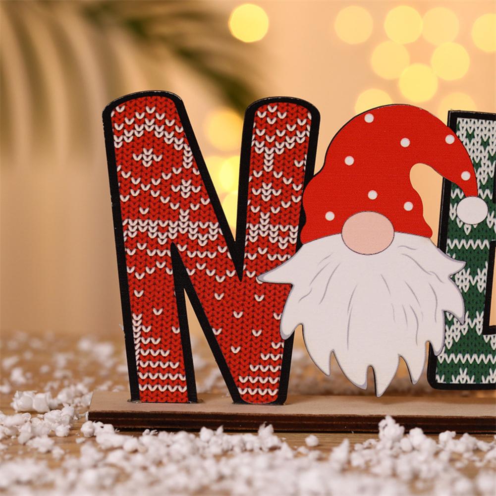 Christmas Colorful Wooden Desktop  Ornaments Letters Santa Creative Decor For Home Indoor Desktop Decoration