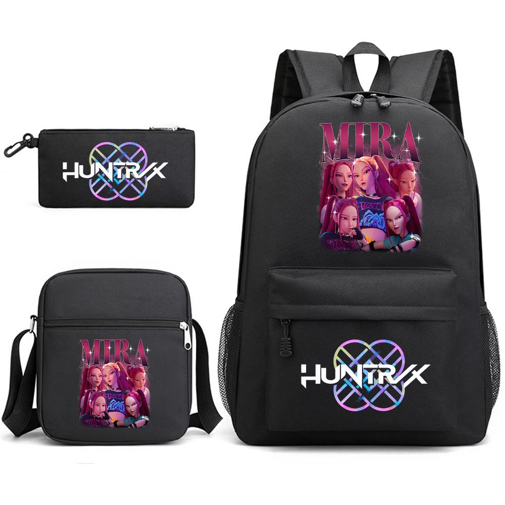 Set da 3 pezzi Anime Cartone Animato K-Pop Cacciatori di Demoni Zaino Stampato con Borsa a Tracolla Astuccio per Ragazzo Ragazza Adolescente Zaino Scolastico di Grande Capacità