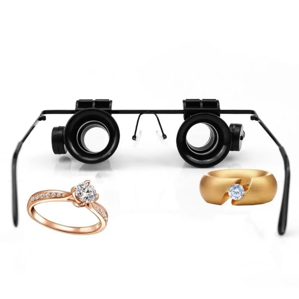 Ochelari dubli cu lupă reglabilă 20x cu lumini LED, montură pe bandă pentru cap, lentilă 20x, ochelari de mărire multifuncționali