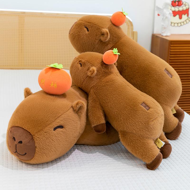 Good Persimmon Capybar Plush Toys for Girls Sleeping Long Pillows for Babies Kapi Side Sleeping Pillows for Home Decorations