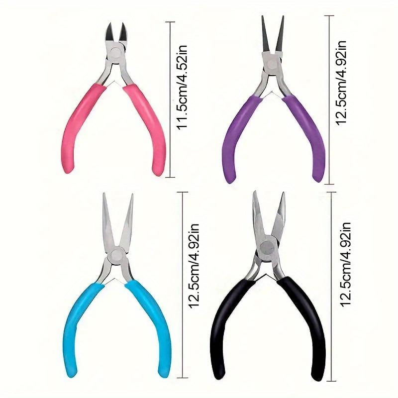 4-piece Jewelry Making Pliers Needle Nose Round Wire Cutting Machine and Curved Nose Pliers Comfortable Handle DIY Craft Toolkit.