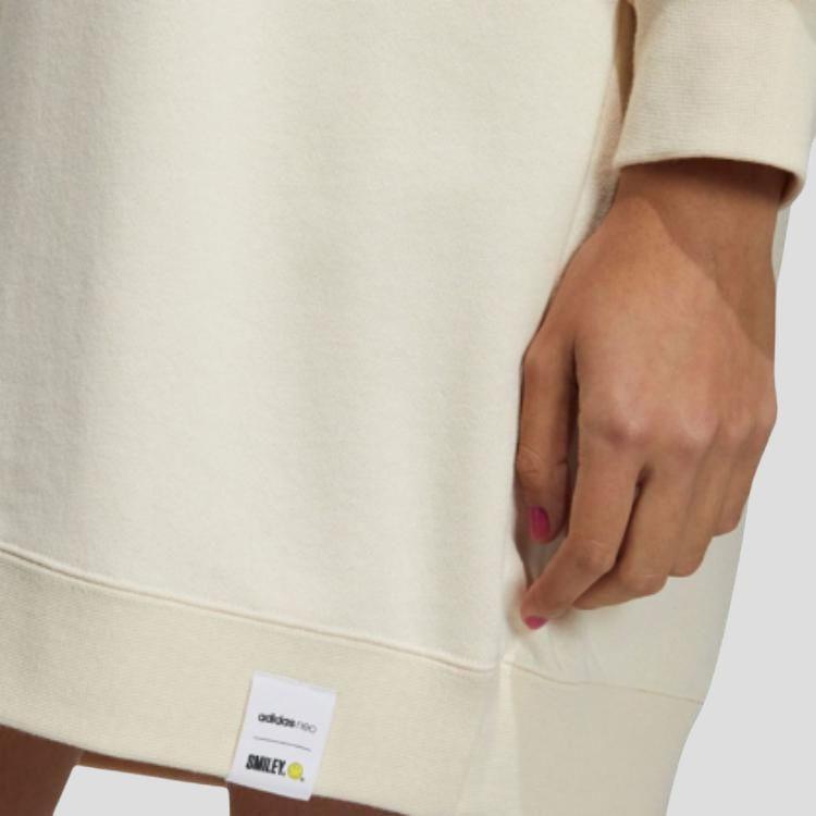 Adidas Neo Solid Color Casual Simple Fashion Hooded Breathable Long Sleeve Dress Women Dresses White H45526