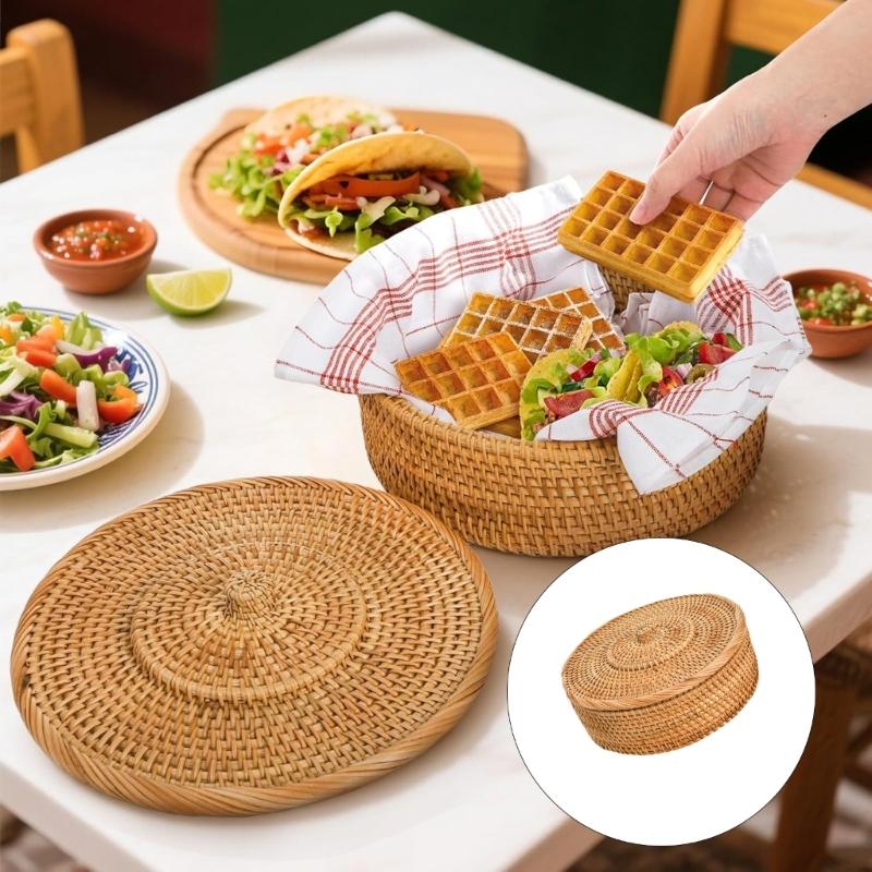 Plateau de service pour pain plat style rustique avec insert en tissu Peut contenir jusqu'à 15 portions de pain plat ou de gaufres