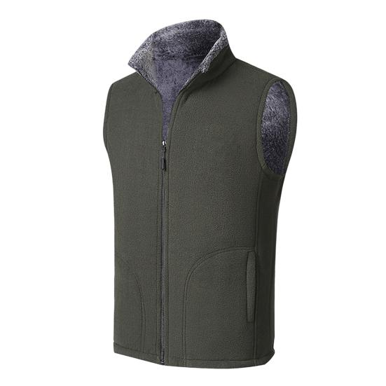 Men Winter Vest Sleeveless Stand Collar Solid Color Fleece Thick Keep Warm Plus Size Neck Protection Winter Waistcoat for Daily Wear