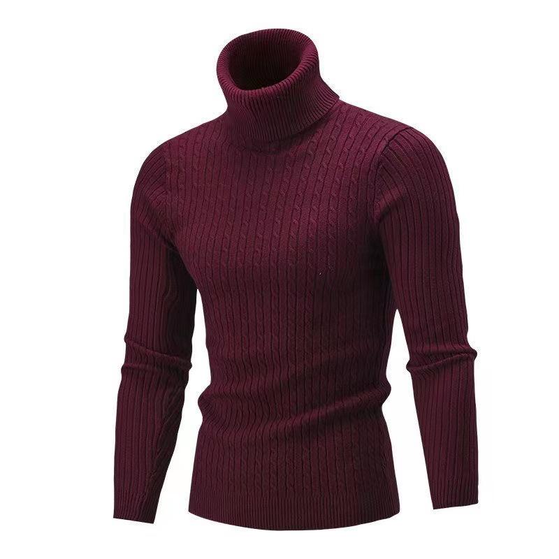 Men's Autumn/Winter 2025 High Neck Solid Color Cable Knit Sweater Pullover