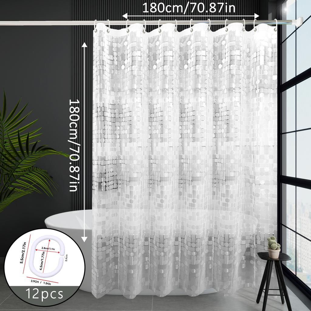 Artistic Square and Round Texture Shower Curtain, Niche Design Bathroom Curtain, Enhances Bathroom Aesthetics, Partition Curtain
