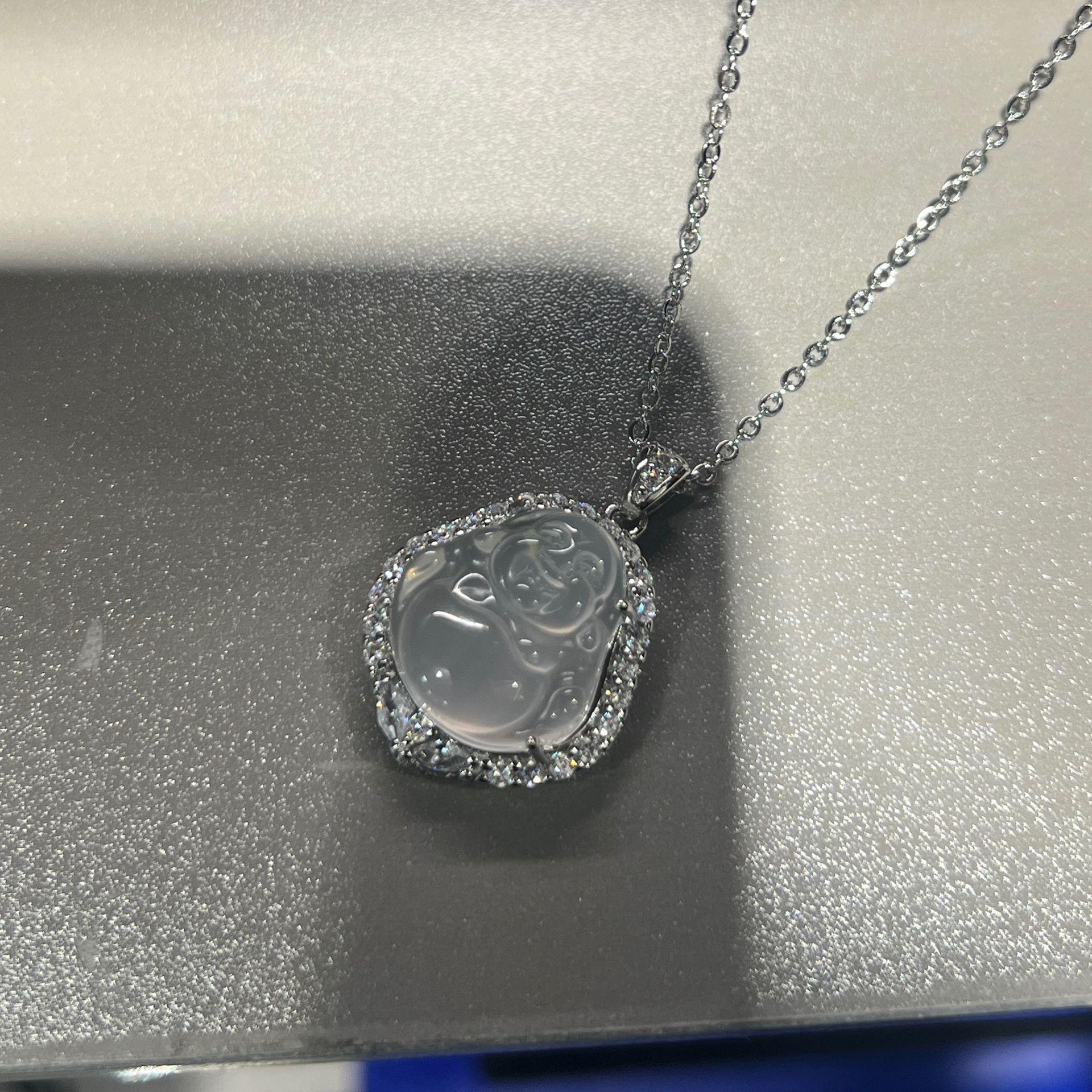 New Chinese Style~ Natural High Ice Jade Buddha Male Necklace Female Agate Premium Sense Pendant Clavicle Chain Gift 2026 45CM