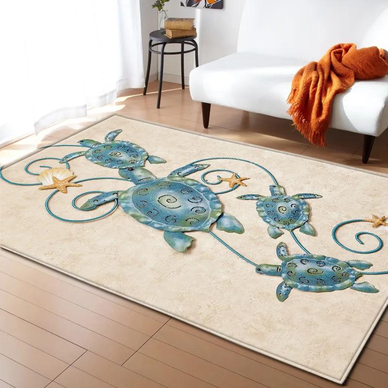 Sea Turtle 3D Print Large Carpet Marine Animal Series Area Rugs Living Room Non-slip Mat Home Decorative Kids Play Bedroom Rug