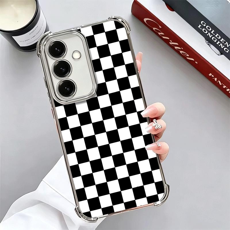 Retro Classic Chess Board Grid Plating Phone Case For Samsung A17 A07 A37 A57 A16 A56 A15 A55 A14 A54 A13 A53 A26 A36 A25 A35 A2