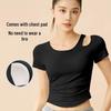 Nude Yoga Top: Short Sleeve, Chest Pad, Hollow Shoulder Straps, Slim Fit for Sports & Training