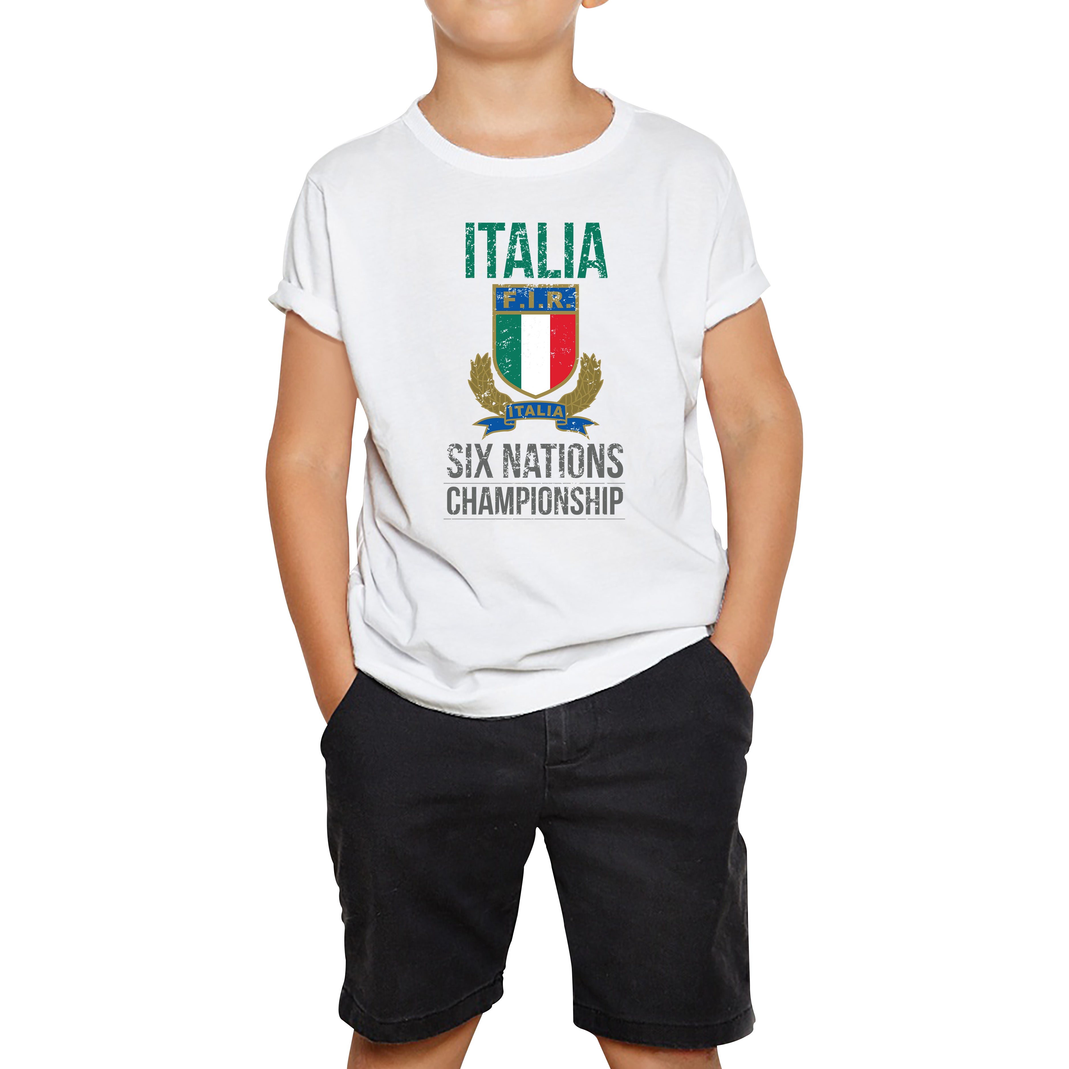 

Italia Flag Logo Rugby Cup European Support World Six Nations Championship Kids Tee 140