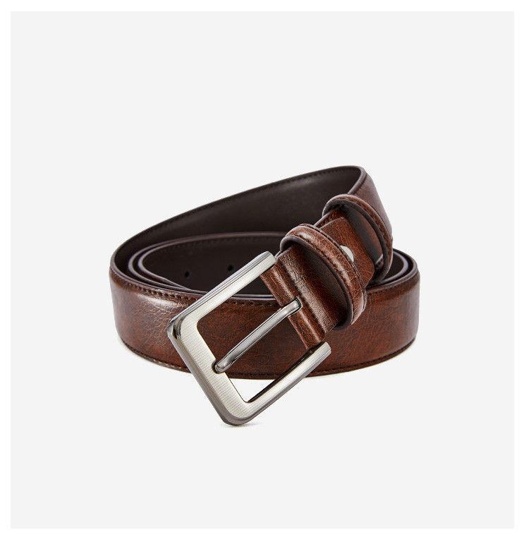 Men's Genuine Leather Belt - High-End Business & Casual Style, Needle Buckle, Suitable for Middle-Aged and Young Men.