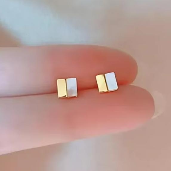 PONYKISS Sterling Silver Mini Square Splicing Glossy Stud Earring for Women Trendy Fine Minimalist Accessories