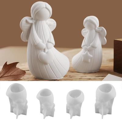 2 szt. Formy Gipsowe Żywiczne Anioła DIY Ręcznie Robione z Wzorami Serca Gwiazdy 3D Silikonowe Formy Anioła Rzeźby Dekoracyjne Rzemiosło