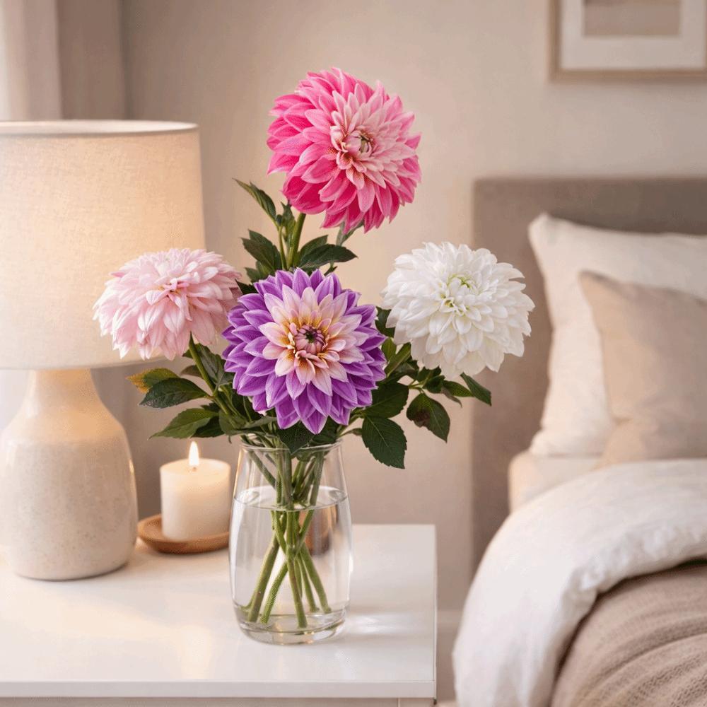Long Branch 3D Printed Dahlia Realistic Real Touch Artificial Dahlia Branch Large Flower Faux Wedding Floral Event Decoration