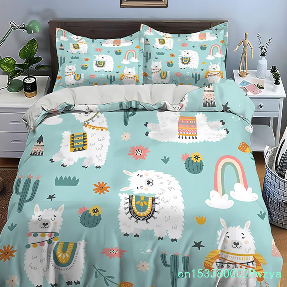 Parure de lit imprimée lama et alpaga (housse de couette et taies d'oreiller incluses) - Idéale pour adultes et enfants - Cadeau de luxe