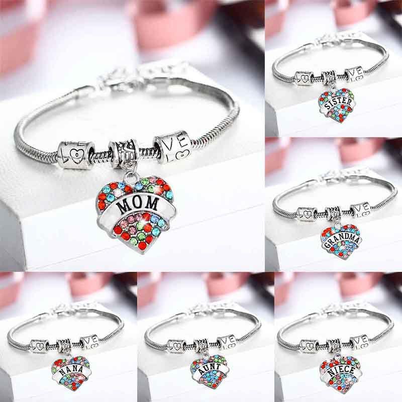 Crafted Family Members Inlaid Colorful Rhinestone Love Heart Bracelet Gift**