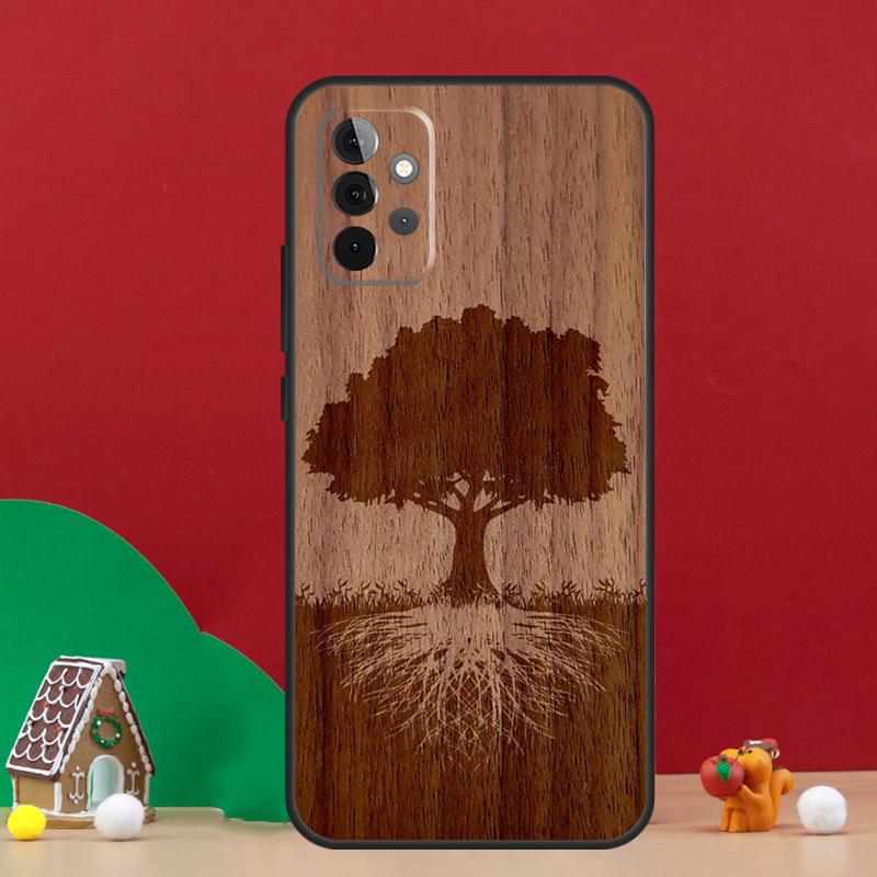Tree Flower Bamboo Wood Case For Samsung Galaxy A36 A56 A06 A13 A53 A32 A12 A22 A52 A35 A17 A16 A55 A15 A54 A34 A14
