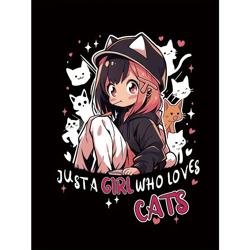 Womens Anime Cat Lover Graphic T Shirt Black Pink Lettering Soft Stretchy Breathable Fabric Short Sleeve Comfortable Fit Playful Design Allseason