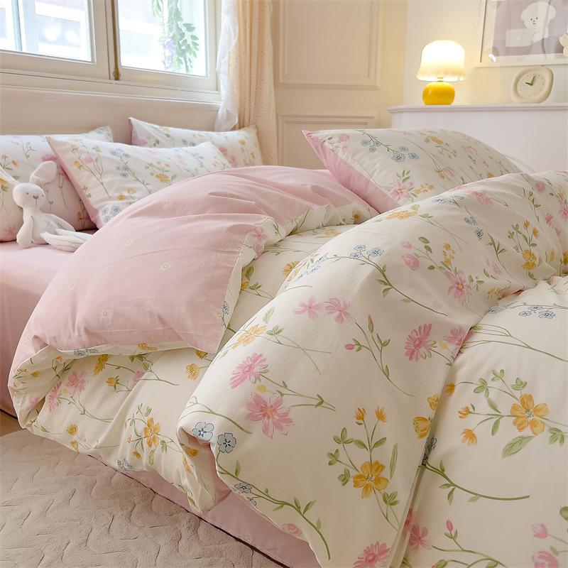 Bedding Four-piece Set, Cotton Pure Cotton Floral Quilt Cover, Bed Sheet Dormitory Three-piece Set