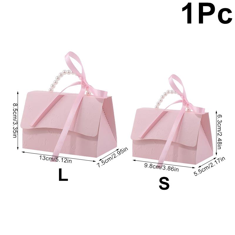 1PC Candy Box Bridal Showers Gift Boxes Giveaways With Pearl Handle Festive Easy to fold Parties Solid Color Elegant Weddings