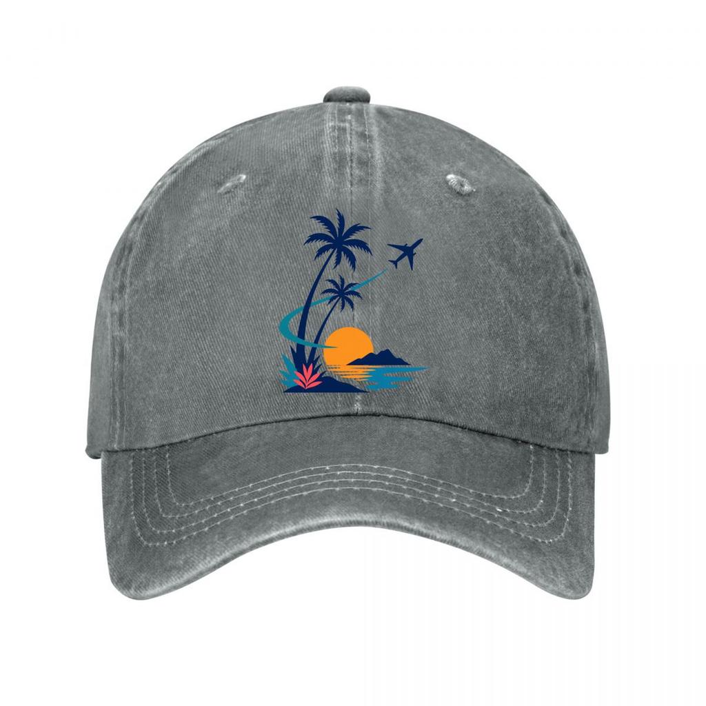 Tropical Airplane Palm Silhouette Es New Vintage Washed Cotton Baseball Cap Sun Hats