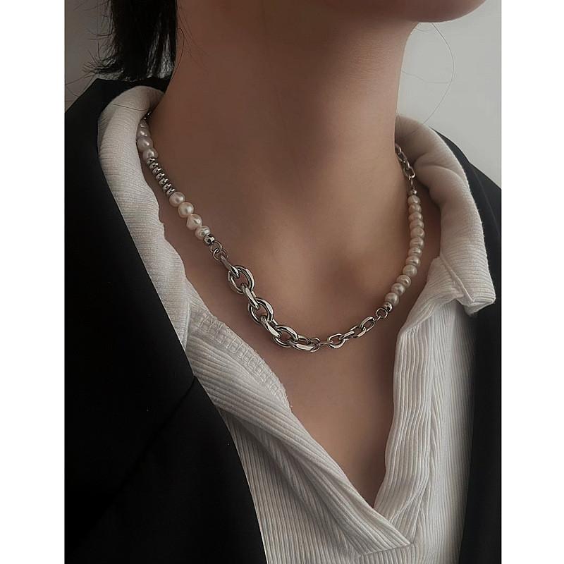 Collier à chaîne perles d'inspiration vintage style géométrique fait main pour homme et femme