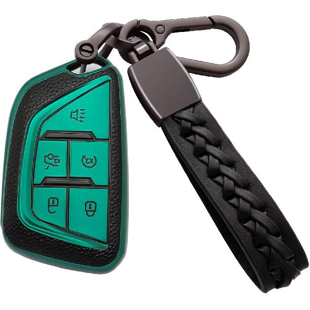 for Cadillac Key Fob Cover Soft TPU with Keychain Shell Full Protective Cover Remote Smart Key Fob Case Compatible with 2020-2023 Cadillac Escalade