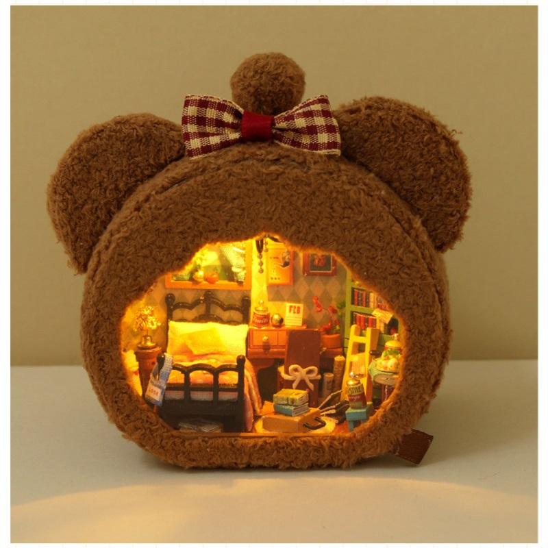 Mini Dollhouse Miniatures DIY Doll House with Furniture Lights Cute Plush Toys Children Birthday Christmas Gifts