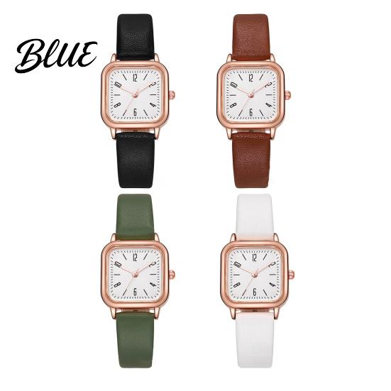 Quartz Movement Watch Women Square Dial Faux Leather Strap Ladies