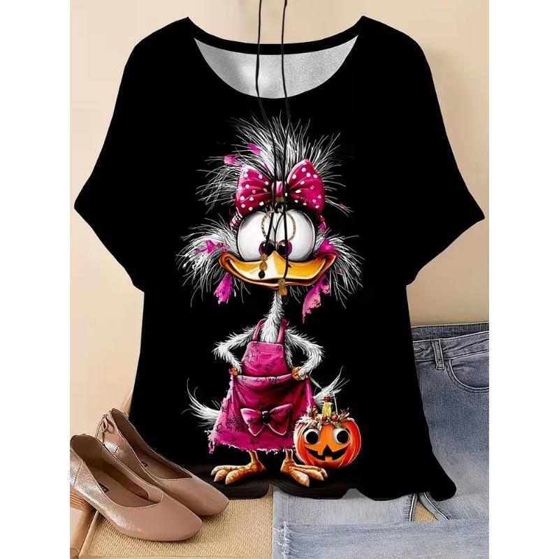 Modisches Damen Rundhals Kurzarm 3D Tier Farbdruck Tier Kurzarm Rundhals T-Shirt