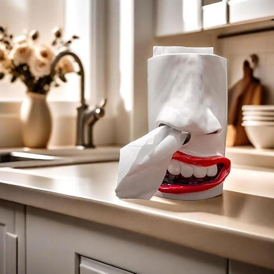 Handmade Funny Face Tissue Holder with 3D Nose and Mouth Design, Unique Tissue Box Dispenser for Bedroom Bathroom, Fun Gag Gift