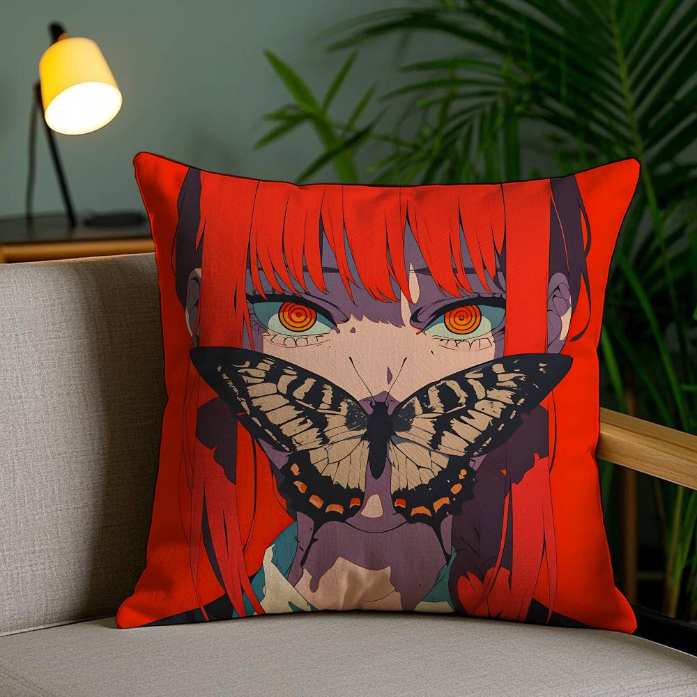 Anime Chainsaw Man Makima-Cartoon Pillow Case Anti-dustmite Pillowcase Invisible Zipper Silky Short Plush Sofa Cushion Cover