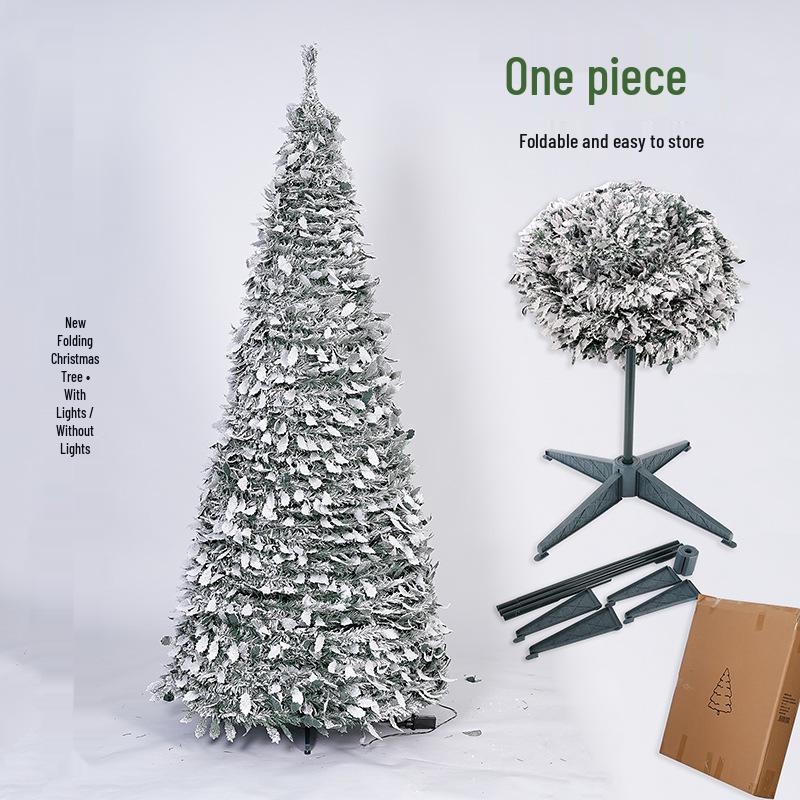 Luxury Folding Telescopic Christmas Tree with Warm Lights - Green Flocking Floor-Standing Decor