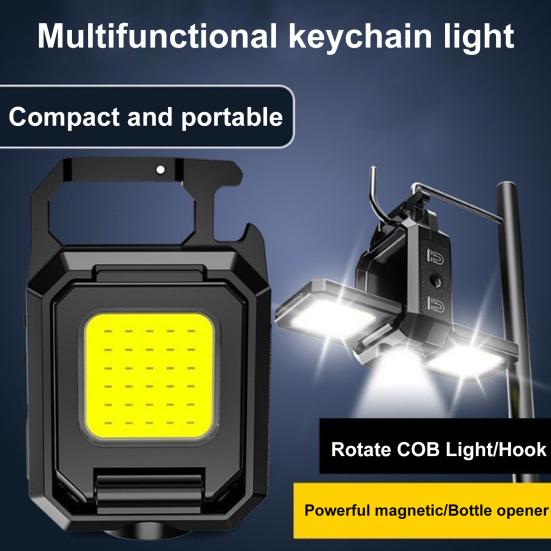 Multi-function Keychain Light 5 Modes 90 Degrees Foldable Adjustable USB Rechargeable Outdoor Camping Hiking Hanging Lamp Emergency