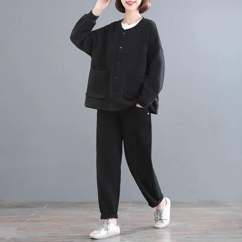 

Осенне-зимний утолщенный костюм большого размера для женщин, корейская версия свободного кардигана-куртки, женский костюм-двойка S