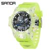 SANDA Women's Trendy LED Dual Display Waterproof Watch with Hourly Chime
