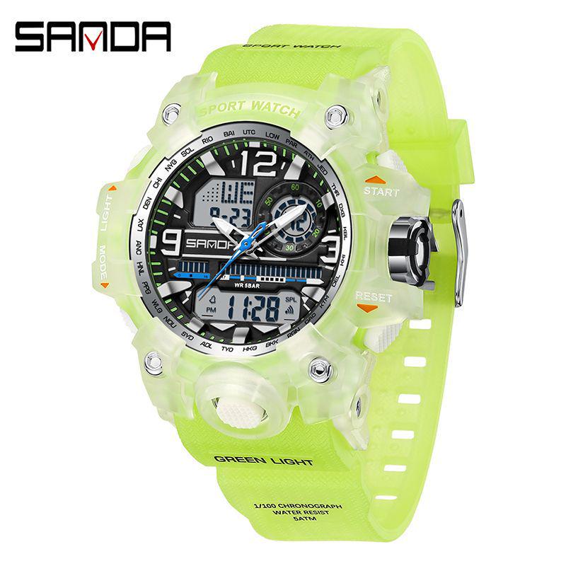 SANDA Women's Trendy LED Dual Display Waterproof Watch with Hourly Chime