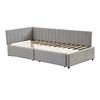Adult Cot Velvet Upholstery Bed with 2 Drawers L-shaped Ergonomic Design Single Slatted Frame Backrest Strong Wood Slat Support Home Furniture