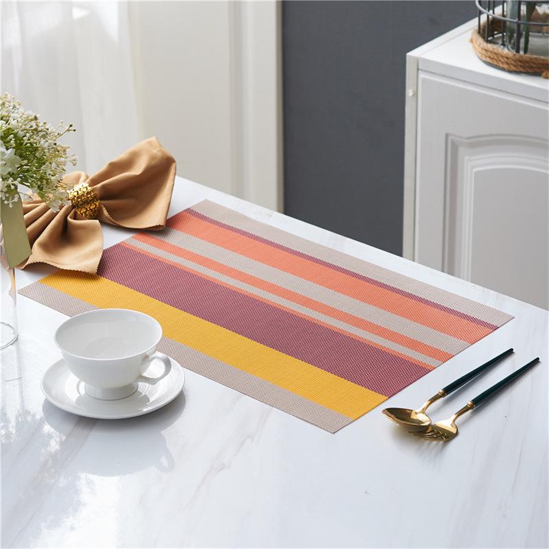 6/4 buc. Față de masă dreptunghiulară Teslin cu dungi duble PVC, Decor pentru masă de sufragerie de uz casnic, Suport pentru bol, Izolație termică, Covoraș antiderapant