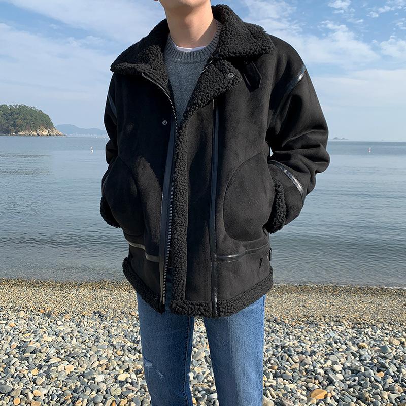 

Куртка из овчины мужская зимняя утолщенная мотоциклетная куртка свободная универсальная хлопковая куртка модная красивая хлопковая куртка хлопок 2XL