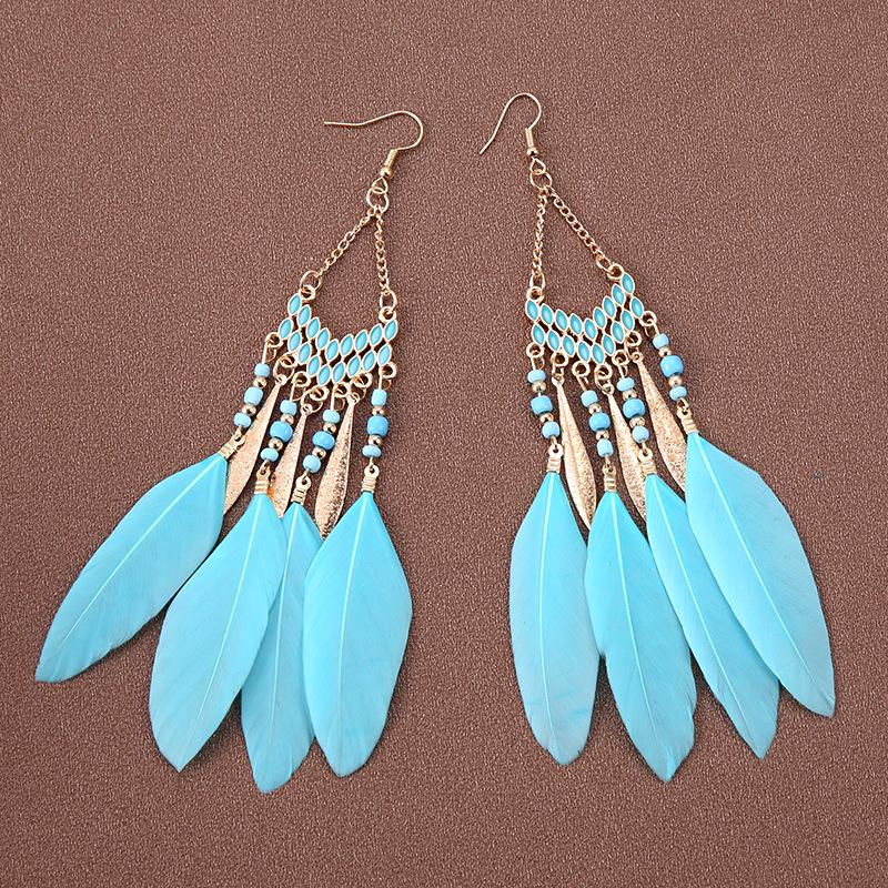 Bohemian Feather Earrings for Women, Face-Slimming Ethnic Style, Long Travel & Holiday Accessory