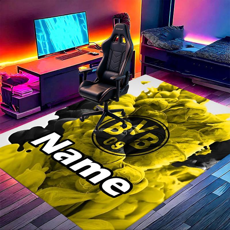 Custom Name Personalized Borussia Dortmund Print Carpet, Versatile Home Decor Rug, for Playroom, Apartment, Balcony, Entryway, Hallway Gift