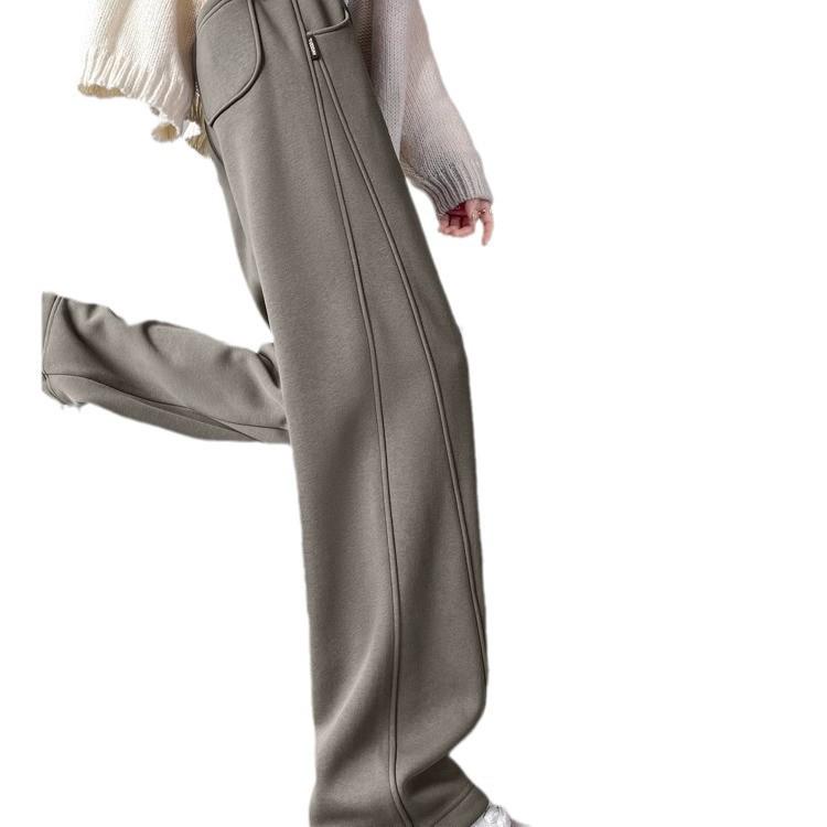 Women's 2024 Fleece-Lined Sports Sweatpants: Drape, Narrow, Slimming Straight, and Wide Leg Styles for Spring & Autumn