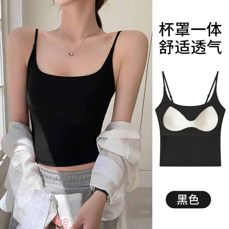 

7 Sling vest women s summer slim-fitting and thin sexy with chest pad integrated beautiful back inner and outer top S fits 80-47.5kg чёрный