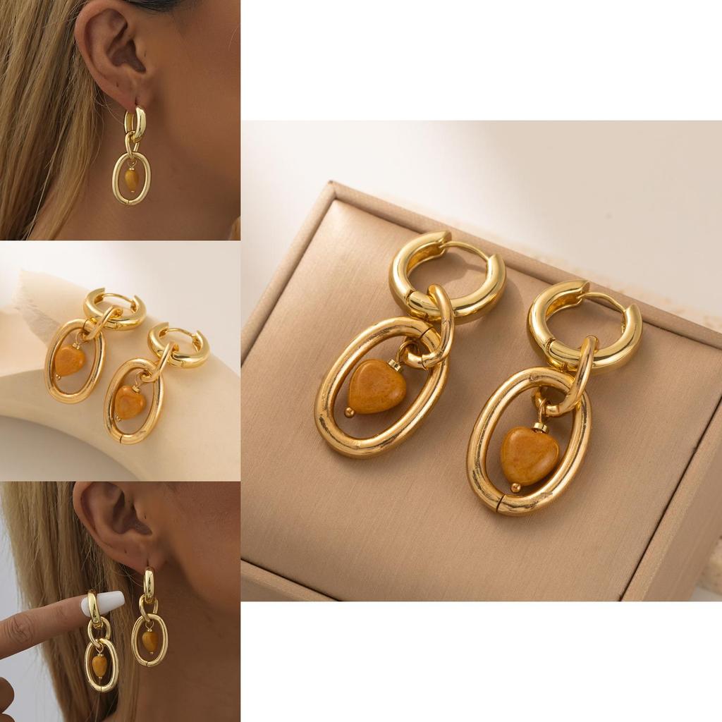 Elegant Heart Design Gold Plated Copper Earrings For Stylish Women