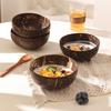 Natural Coconut Shell Bowl Polished Wood Bowl for Smoothie Yogurt Dessert Sugar Water Fruit Salad Oatmeal Milkshake