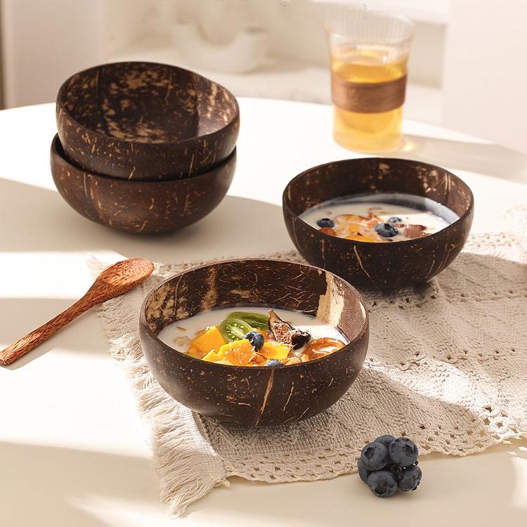 Natural Coconut Shell Bowl Polished Wood Bowl for Smoothie Yogurt Dessert Sugar Water Fruit Salad Oatmeal Milkshake