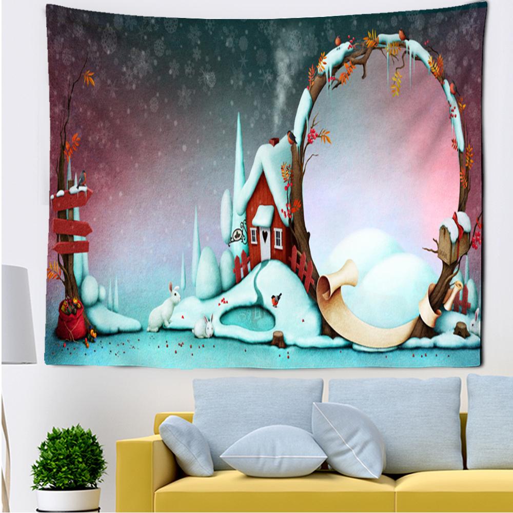 Home Decor Tapestry Christmas Snowflake Polyester Backdrop Fabric Bedroom Living Room Decoration Tapestry Tapeçaria De Natal