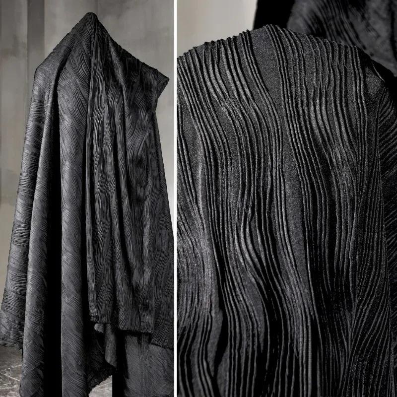 

Black Striped Knit Texture Jacquard Fabric Stretch Irregular Design for Shirt Dress Skirt Pants Designer Apparel Fabric 100x145cm чёрный